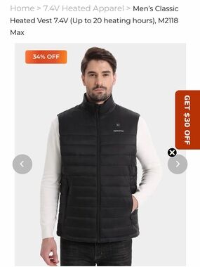 VENUSTAS Black Quilted Heated Men's Vest